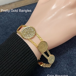 Coin Bracelet, Gold Coin Bracelet for Women, 24K Gold Plated Coin Bracelet, Middle Eastern Jewelry, Arab Jewelry, African Jewelry, Bracelets