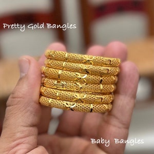 Gold Bangles for Girls, 24k Dubai Gold Plated Bangles, Small Size Bangles for Kids, Gold bangles for Baby Girls'