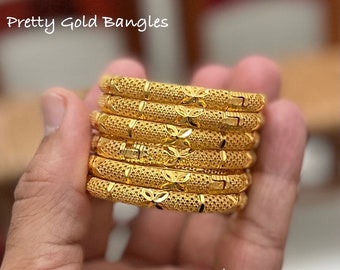 Gold Bangles for Girls, 24k Dubai Gold Plated Bangles, Small Size Bangles for Kids, Gold bangles for Baby Girls&#39;
