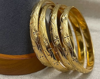 Wedding Gold Bangles Gift for Women, 18k Gold Bangles, Gold Bangles, Gold Bracelet, Arab Jewelry, Gift for Her