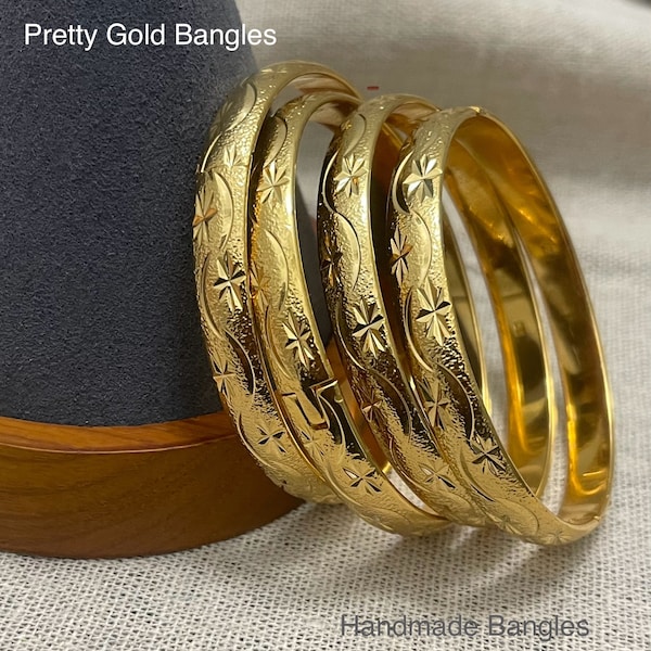 Wedding Gold Bangles Gift for Women, 18k Gold Bangles, Gold Bangles, Gold Bracelet, Arab Jewelry, Gift for Her