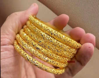 Handmade 24k Dubai Gold Plated Bangles, Stackable Indian Jewelry