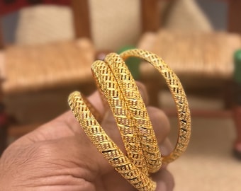 Pretty Gold Bangles, Slip On Bangles for Women, Wedding Gold Bangles, Gold Bangles, Gold Bracelet, Arab Jewelry, Gift for Her