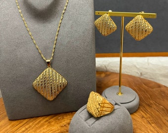 Conjunto de joyería, Conjunto de joyería de oro para mujer, Conjunto de joyería chapada en oro de Dubai de 24 k