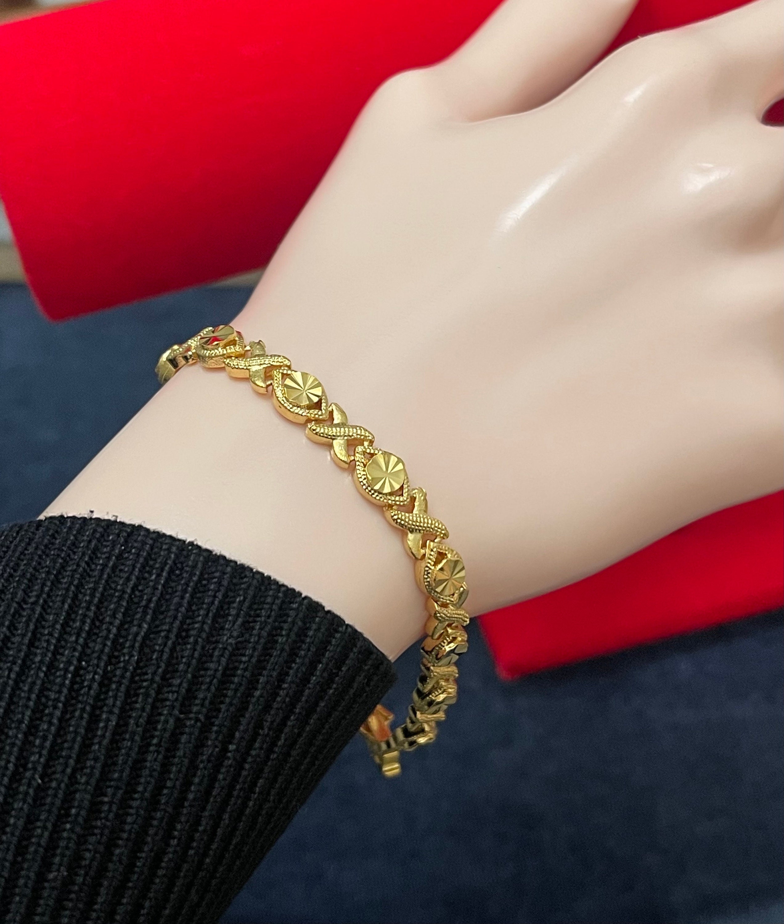 Gold Bracelet, 24k Dubai Gold Plated Bracelet, Link Chain Gold Bracelet, 24k Dubai Gold Plated Bracelet, Link Chain