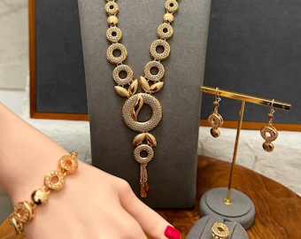 Conjunto de joyas de declaración, conjunto de joyas de golf de boda, conjunto de joyas de oro para mujeres