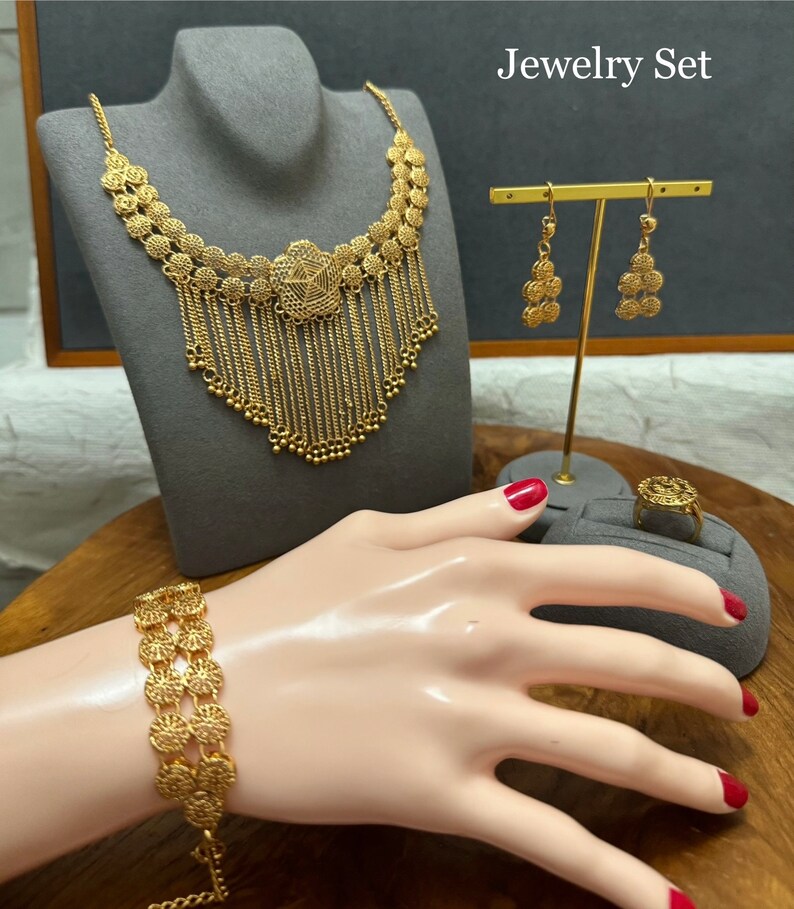 Cleoelixir Magnolia Flower Jewelry Set - 24K Gold Plated Necklace & Earrings With Gradient Enamel
