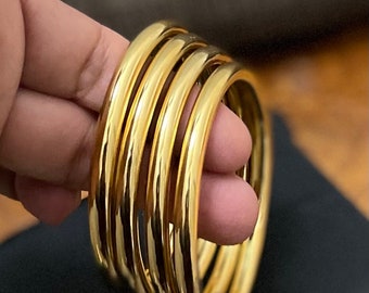 Plain Gold Bangles, Stackable Bracelet for Women, Shinny Gold Bangles, 18k Dubai Gold Plated Bangles, Wedding Gold Bangles, Gold Bracelet