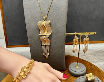 Conjunto de joyas chapado en oro de Dubai de 24 k, conjunto de joyas de oro para mujer