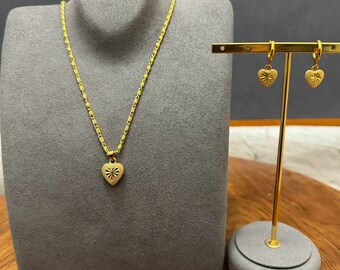Heart Shape Jewelry, Gold Necklace & Gold Earrings, Necklaces Gift for Her