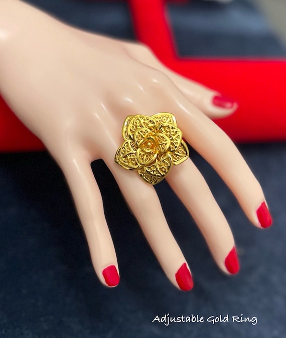 Gold Flower Ring for Women 24k Dubai Gold Plated Ring Indian Bridle Ring Wedding Ring African Jewelry Nigerian Jewelry Arab Fashion Etsy Canada