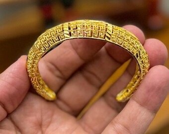 Handmade 24k Gold Plated Cuff Bangle: Adjustable Statement Bracelet