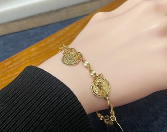 Charm Bracelet for Women, Coin Bracelet, Gold Bracelet, Arab Gold Jewelry, Middle East Jewelry Fashion, Gift for Her
