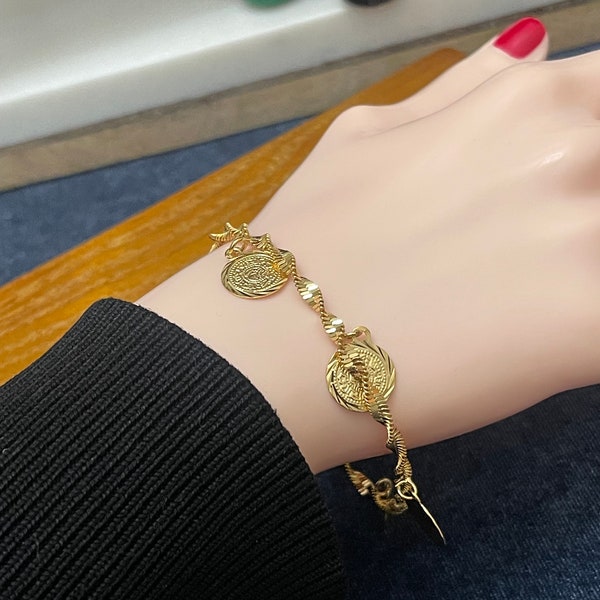 Charm Bracelet for Women, Coin Bracelet, Gold Bracelet, Arab Gold Jewelry, Middle East Jewelry Fashion, Gift for Her