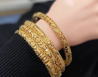 Gold Bangles for Women, 24k Dubai Gold Plated Bangles, Slip-on Bangles Bangles, Wedding Gold Bangles, Gold Bangles, Gold Bracelet, Bracelets