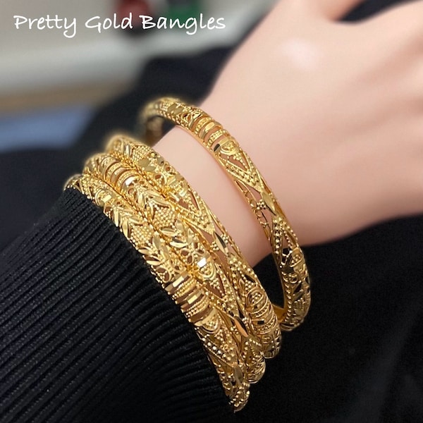 Gold Bangles for Women, 24k Dubai Gold Plated Bangles, Slip-on Bangles Bangles, Wedding Gold Bangles, Gold Bangles, Gold Bracelet, Bracelets