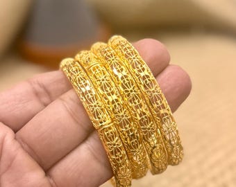 Gold Bangles, 24k Dubai Gold Plated Bangles, Wedding Gold Bangles, Gold Bangles, Hinged Gold Bracelet, Arab Jewelry, Gift for Her