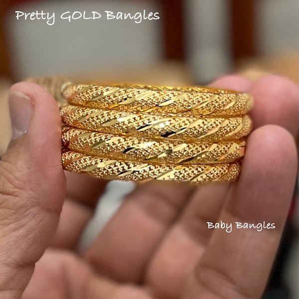 Gold Bangles for girls, 24K Dubai Gold Plated Bangles, Cute Bangles for Baby Girls,  4-10 old girls bangles, Baby Bangles, Bangles