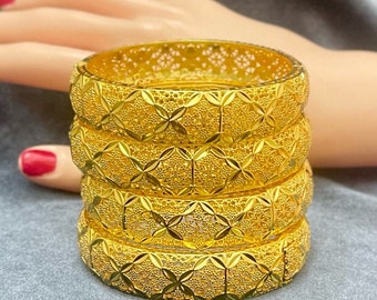 Gold Bangles, 24k Dubai Gold Plated Bangles, Wedding Gold Bangles, Gold Bangles, Hinged Gold Bracelet, Arab Jewelry, Gift for Her