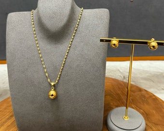Plain Gold Bead jewelry Set, Gold Jewelry Set for Women, Gold Necklace, Gold Earrings