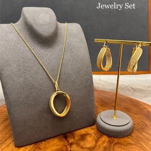 Necklace and Earrings Set, 24k Dubai Gold Plated Jewelry set, Gold Jewelry Set for Women