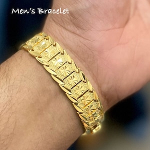Men's Gold Bracelet, 24k Dubai Gold Plated Bracelet for Men, Gold Bracelet, Men's Gold Jewelry, Gift for Him