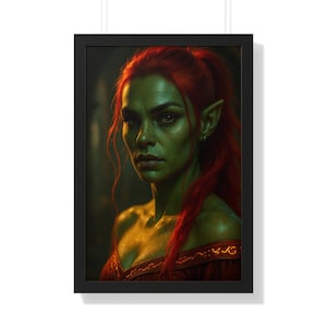 Cinematic Orc Warrior Framed Poster Fantasy Wall Art Female Orc Portrait DnD Decor Unique Gift for Fantasy Lovers