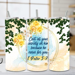 1 Peter 5:7 20oz skinny tumbler wrap for sublimation, Digital download