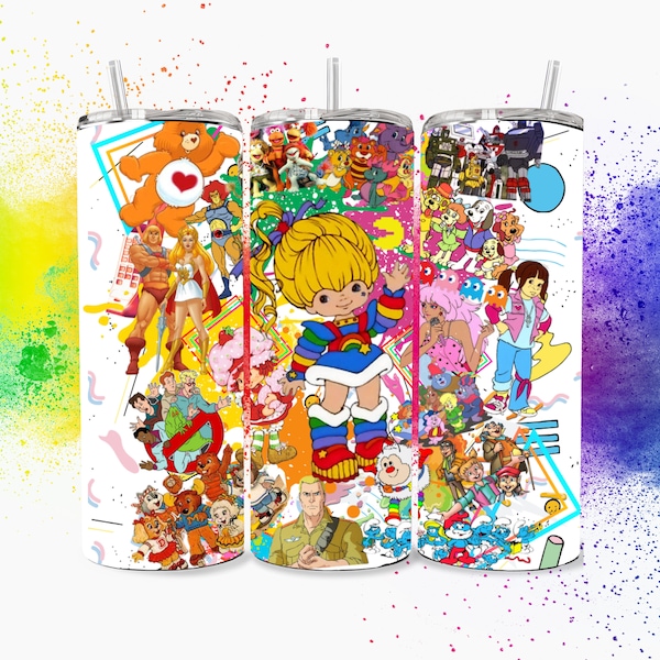 80's Cartoon, Sublimation, 20oz skinny tumbler design, PNG, Digital download file, 80's TV shows