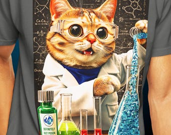Science Cat T-Shirt, Chemistry Lab Orange Tabby Graphic Tee, Whimsical Animal Lover Gift