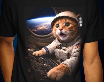 Astronaut Cat T-Shirt, Vintage Space Graphic Tee, Cat Lover Gift