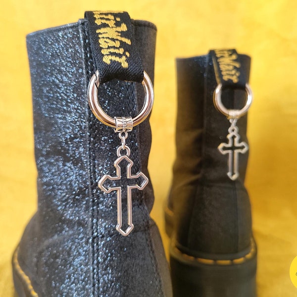 Silver cross charm, Dr Martens tongue clip, shoe jewel, goth boot charm