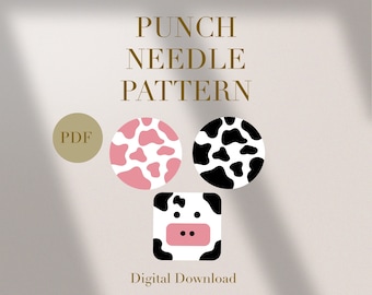 Koe roze zwarte mok tapijt punchnaald pdf-patroon voor beginners Instant download punchnaald ontwerp SVG-patroon punchnaald-sjabloon