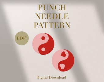 Yin Yang Heart Love Mug Rug Punch Needle PDF Pattern for Beginners Instant Download Punch Needle Design SVG Pattern Punch Needle Template