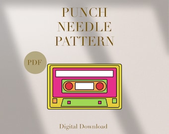 Cassette Tape Retro 90s Mug Rug Punch Needle PDF Pattern Beginners Instant Download Punch Needle Design SVG Pattern Punch Needle Template