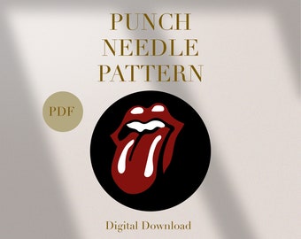 Rolling Stones Mug Rug Punch Needle PDF Pattern for Beginners Instant Download Punch Needle Design SVG Pattern Punch Needle Template