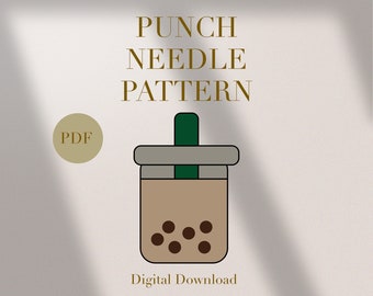 Bubble Coffee Tea Mug Rug Punch Needle PDF Pattern for Beginners Instant Download Punch Needle Design SVG Pattern Punch Needle Template