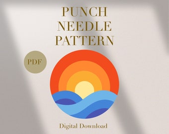Landschaftsansicht Becher Teppich Stanznadel PDF Muster für Anfänger Sofortiger Download Schlagnadel Design SVG Muster Schlagnadel Vorlage
