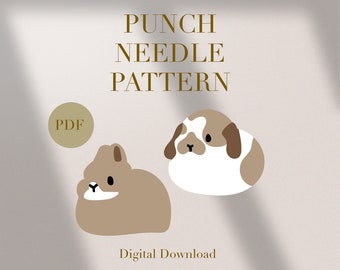 Rabbit Bunny Cute Animal Mug Rug Punch Needle PDF Pattern Beginners Instant Download Punch Needle Design SVG Pattern Punch Needle Template