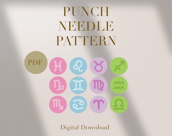 Zodiac Horoscope Sign Mug Rug Punch Needle PDF Pattern for Beginners Instant Download Punch Needle Design SVG Pattern Punch Needle Template