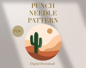 Cactus landschap mok tapijt punch naald PDF patroon voor beginners Instant Download punch naald ontwerp SVG patroon punch naald sjabloon