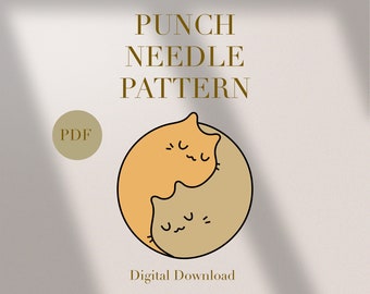 Yin Yang Cat Kitten Animal Mug Rug Punch Needle PDF Pattern Beginners Instant Download Punch Needle Design SVG Pattern Punch Needle Template