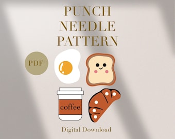 Egg Coffee Bread Croissant Mug Rug Punch Needle PDF Pattern for Beginners Download Punch Needle Design SVG Pattern Punch Needle Template