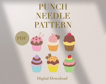 Cupcake, Muffin, Kuchen, Becher, Teppich, Stanznadel, PDF, Muster für Anfänger, Sofortiger Download, Punch Needle, SVG