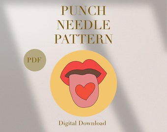 Herzzunge Retro Mug Rug Punch Needle PDF-Muster Anfänger Sofortiger Download Punch Needle Design SVG-Muster Punch Needle-Vorlage