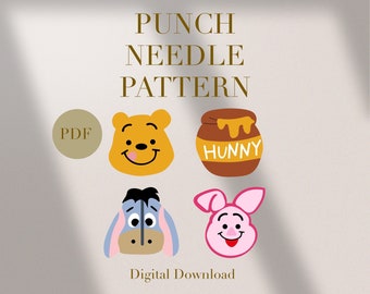 Bear Hunny Donkey Honey Mug Rug Punch Needle PDF Pattern Beginners Instant Download Punch Needle Design SVG Pattern Punch Needle Template