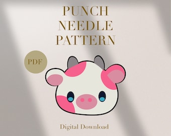 Cow Pink Cute Animal Mug Rug Punch Needle PDF Pattern for Beginners Instant Download Punch Needle Design SVG Pattern Punch Needle Template