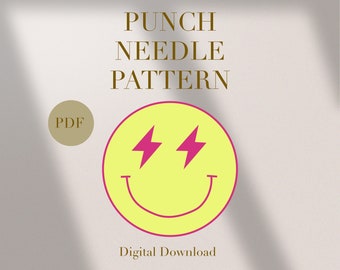 Flash Smiley Face Mug Rug Punch Needle PDF Pattern for Beginners Instant Download Punch Needle Design SVG Pattern Punch Needle Template