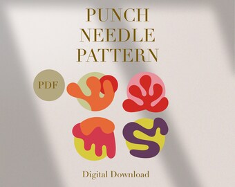 Abstract Bundle Mug Rug Punch Needle PDF Pattern for Beginners Instant Download Punch Needle Design SVG Pattern Punch Needle Template