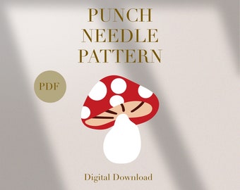 Mushroom Cartoon Mug Rug Punch Needle PDF Pattern for Beginners Instant Download Punch Needle Design SVG Pattern Punch Needle Template